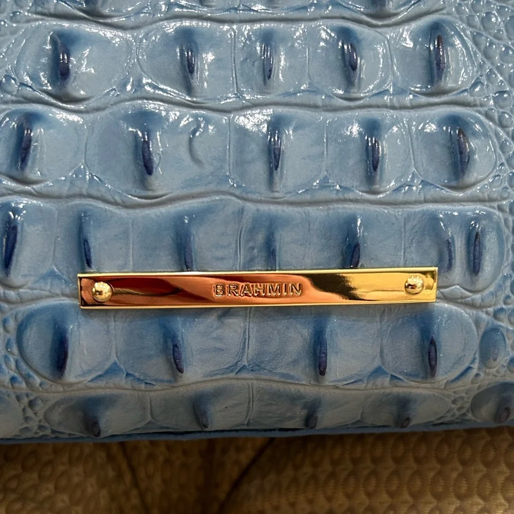 Brahmin Croc Embossed Tote Bag Blue  with Gold Hardware - Picture 4 of 13